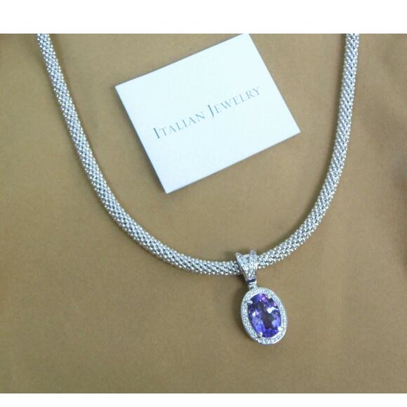 NEW 5.20ct AMETHYST PENDANT 20" NECKLACE Sterling Silver Italian Popcorn Chain - Picture 2 of 10